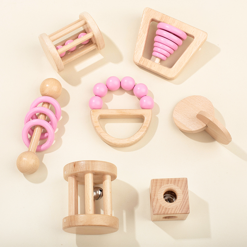 Dry Food Baby - Juguetes de madera Montessori, sonajero colorido